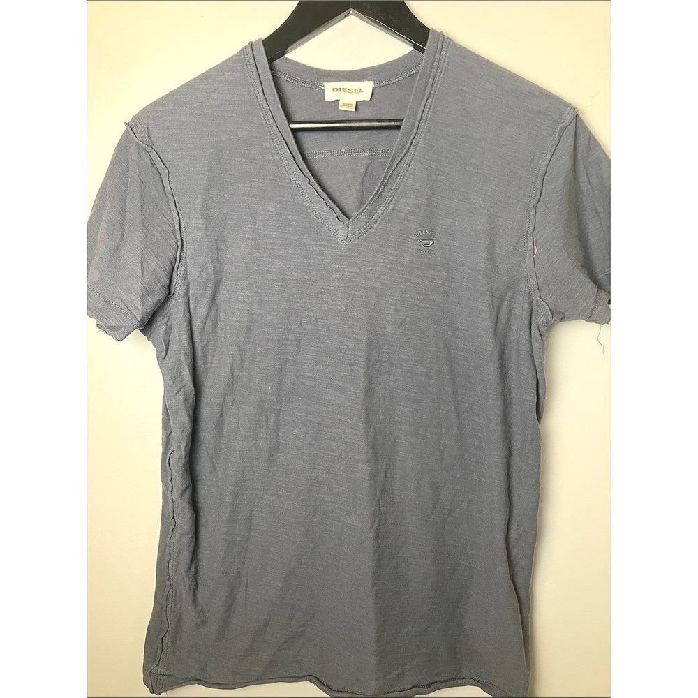 Diesel Vintage Women's Short Sleeve V-Neck Tee Gray-Blue Size Medium Y2K Revival
